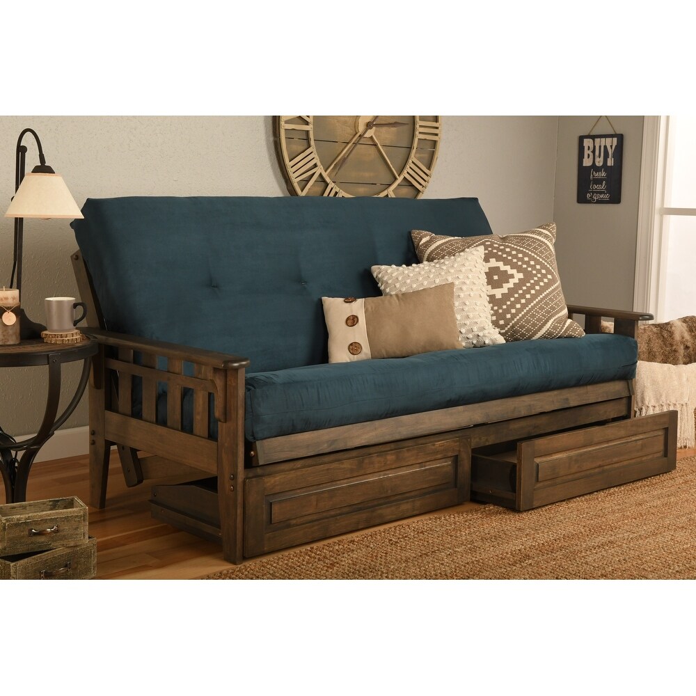 Somette Tucson Rustic Walnut Full size Futon Set with Storage Drawers