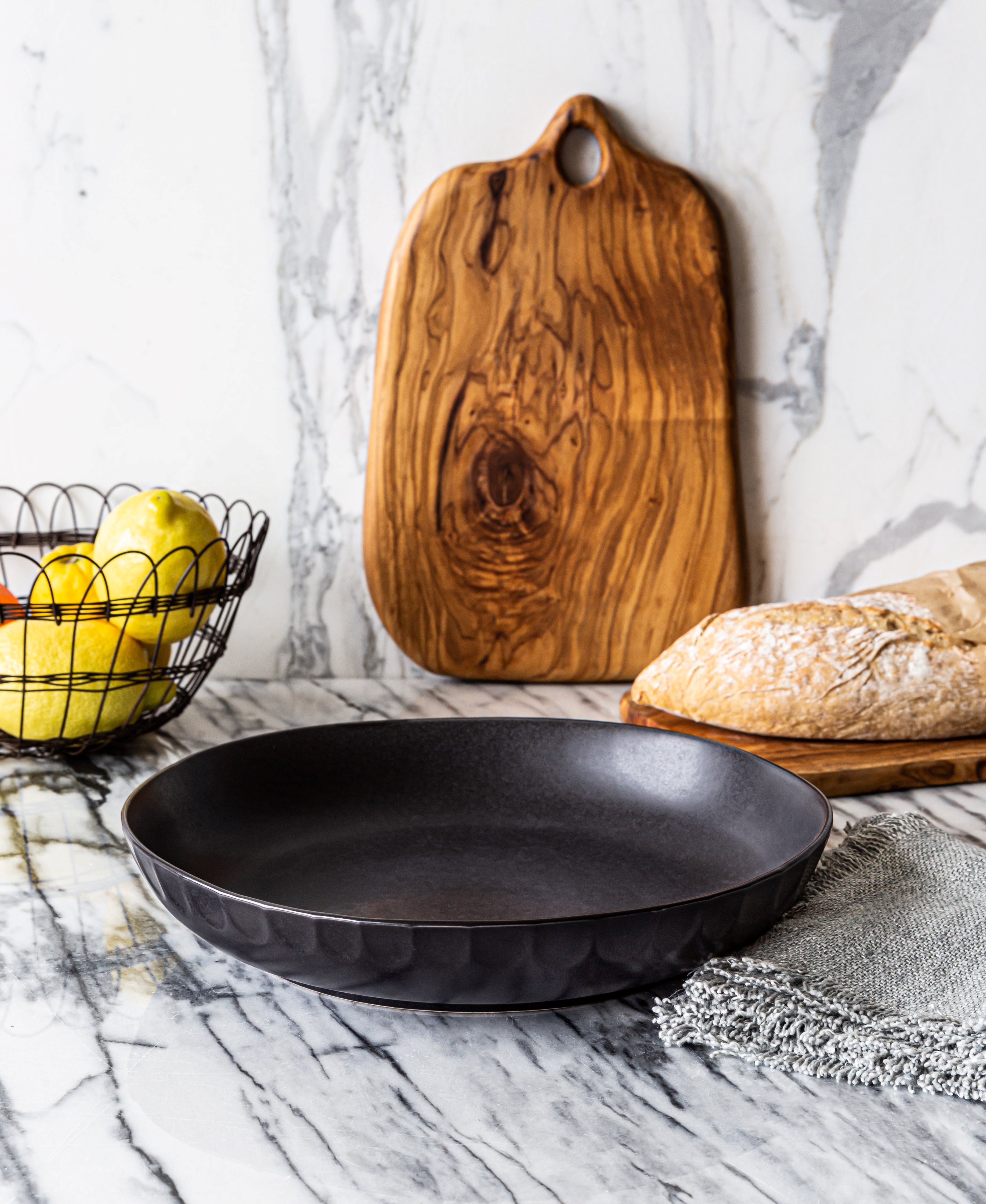 Over and Back Black Stoneware Serving Bowl