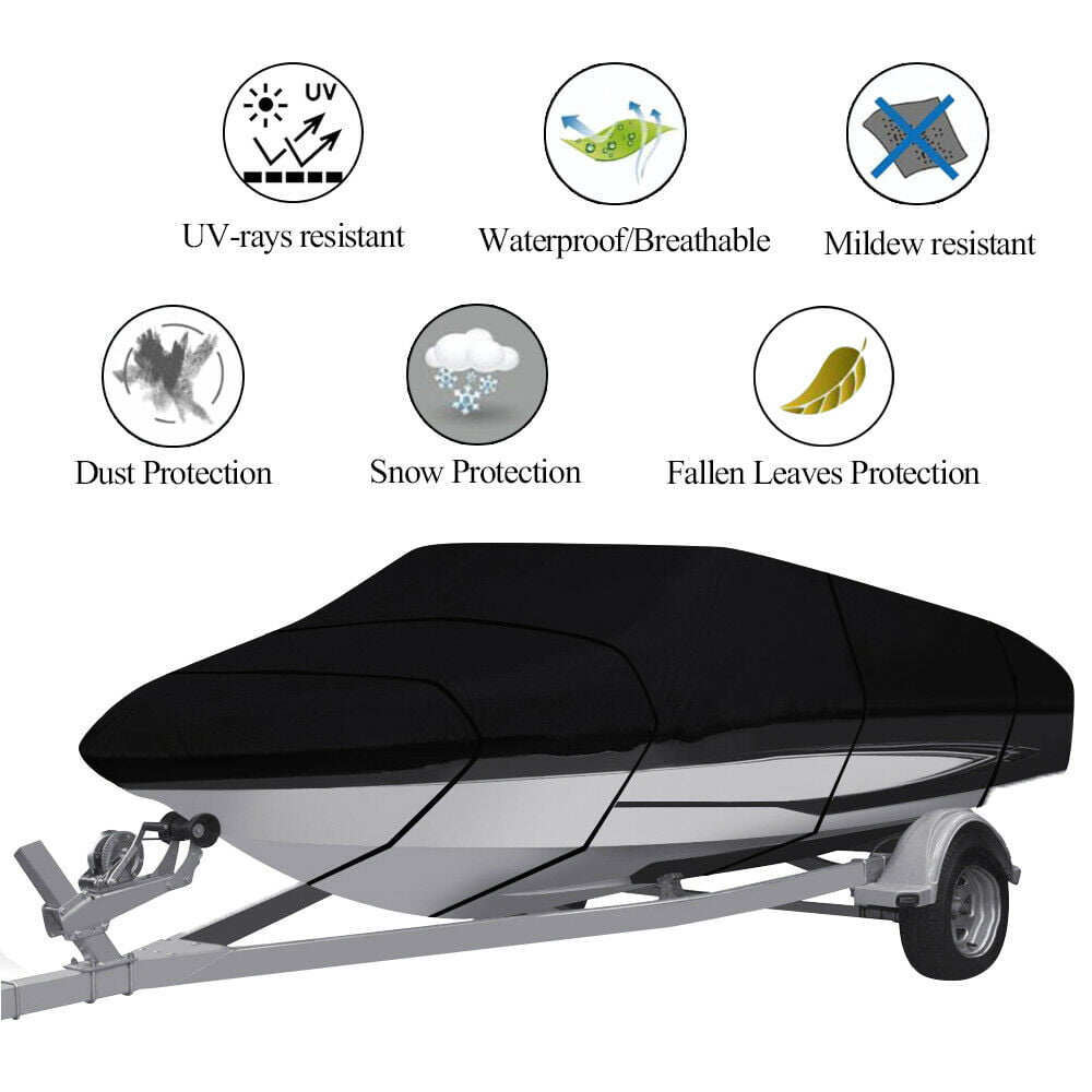 20-22ft Waterproof Heavy Duty Fabric Boat Cover， Oxford Trailerable Fits Fish Ski V-Hull Boats， Black