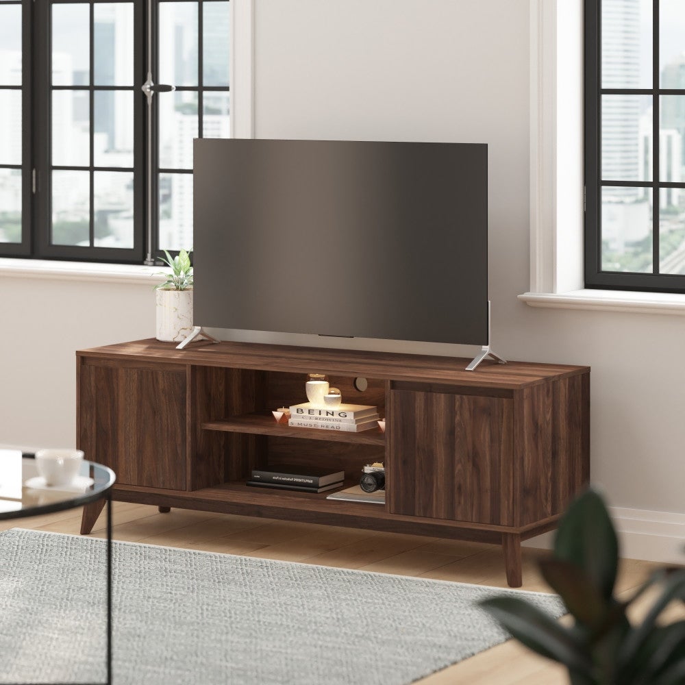 TV Stand with Adjustable Middle Shelf - Dual Soft Close Storage Doors