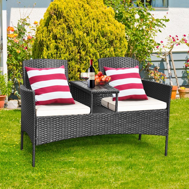 Tangkula Outdoor Conversation Furniture Set Rattan Wicker Loveseat Sofa Chair