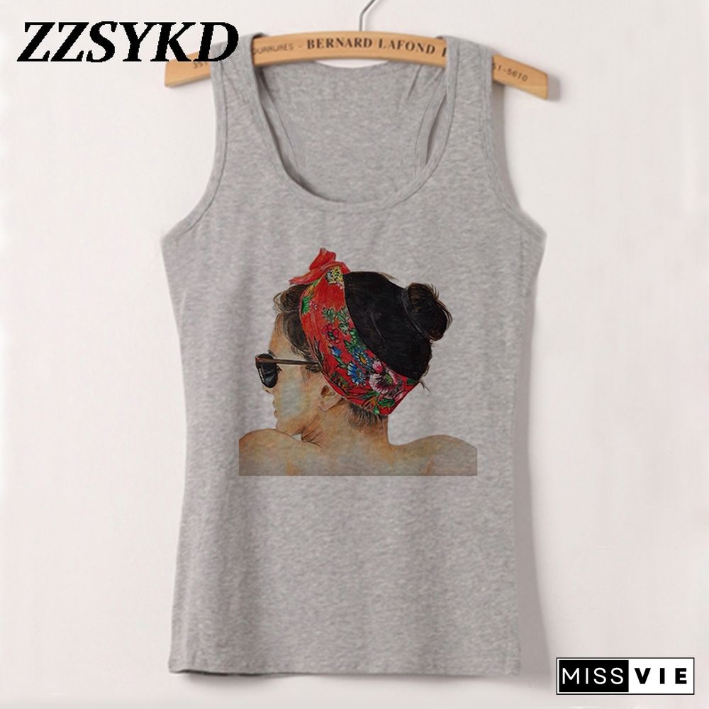 Plus Size Summer Women Fashion Vest Tank Tops Sexy Camisole Fashion Print Lady Casual Loose Sleeveless 90S Female T Shirt