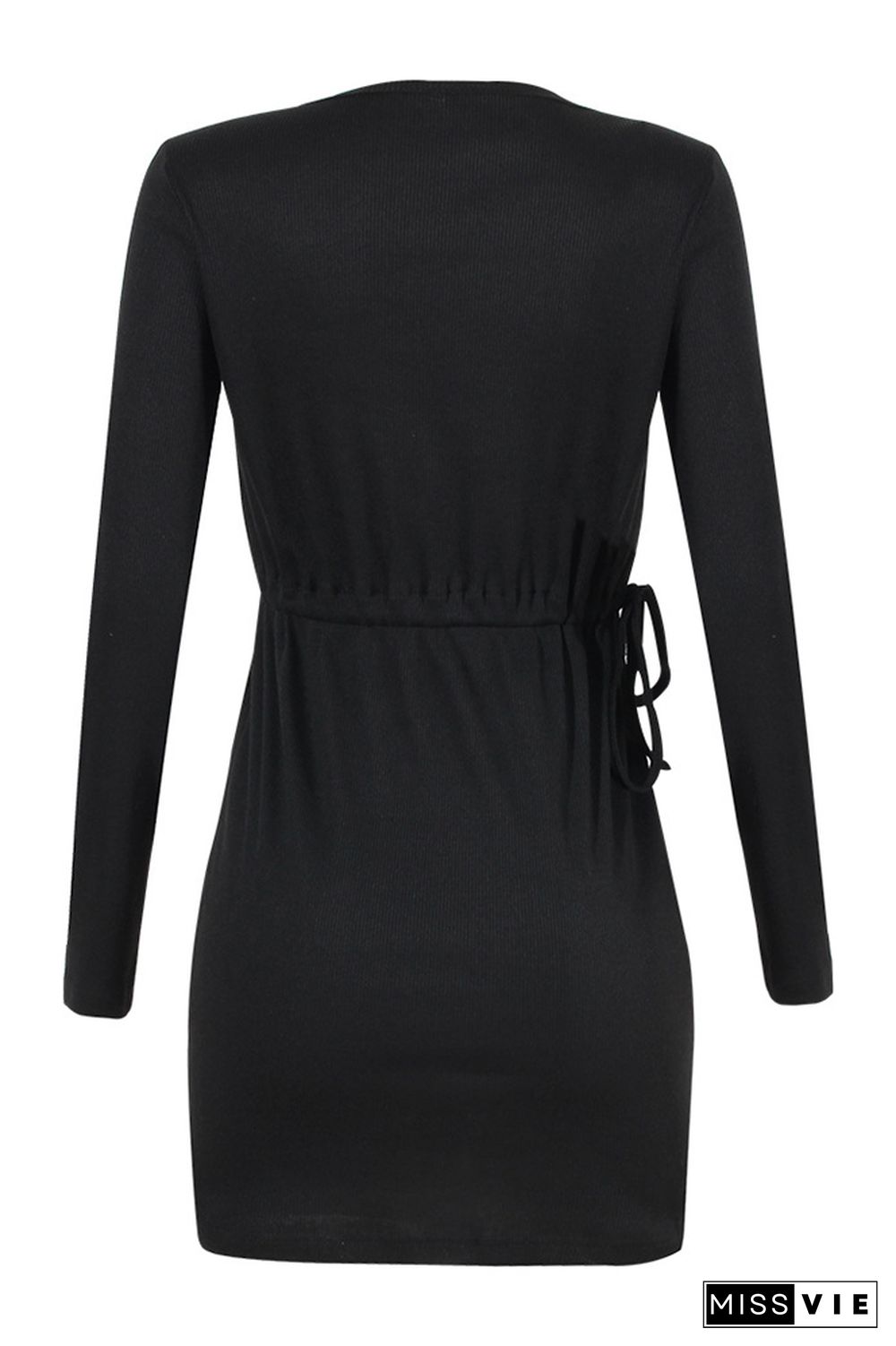 Solid Long Sleeves Drawstring Belt Dress Wholesale