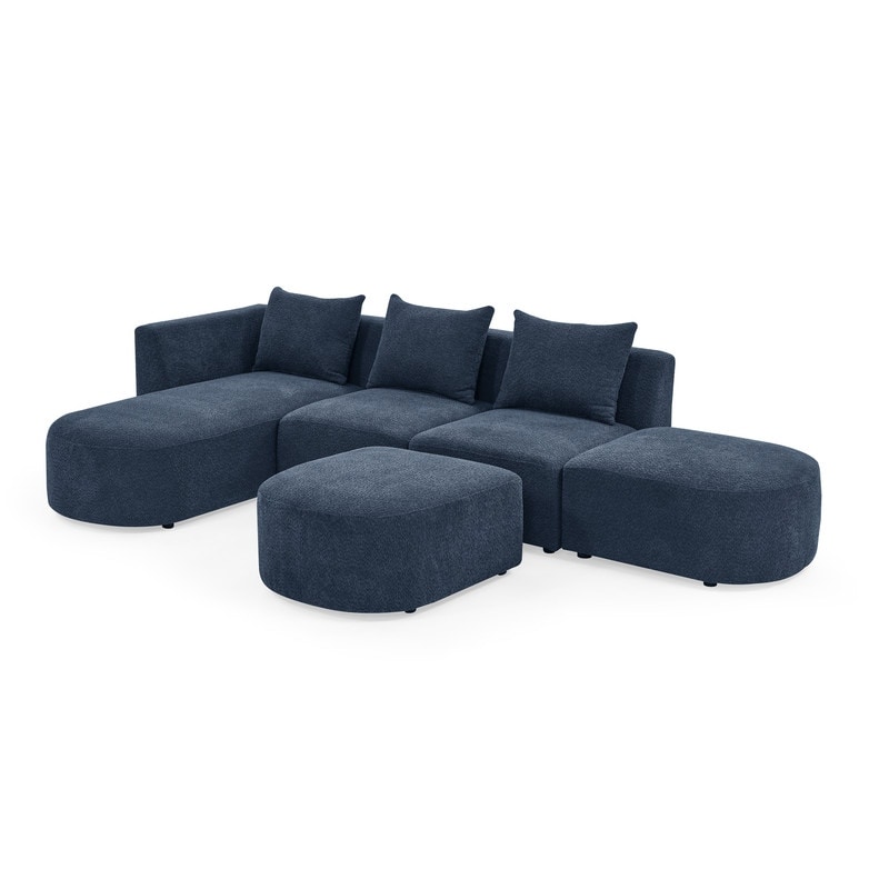 Modular Sectional Sofa  4 Seat Sofa Loop Yarn Fabric L Shaped Couch with Left/Right Chaise and Ottoman for Living Room Bedroom