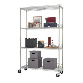 Trinity EcoStorage Chrome 4-Tier Rolling Steel Wire Garage Storage Shelving Unit (48 in. W x 77 in. H x 18 in. D) TBFZ-0905