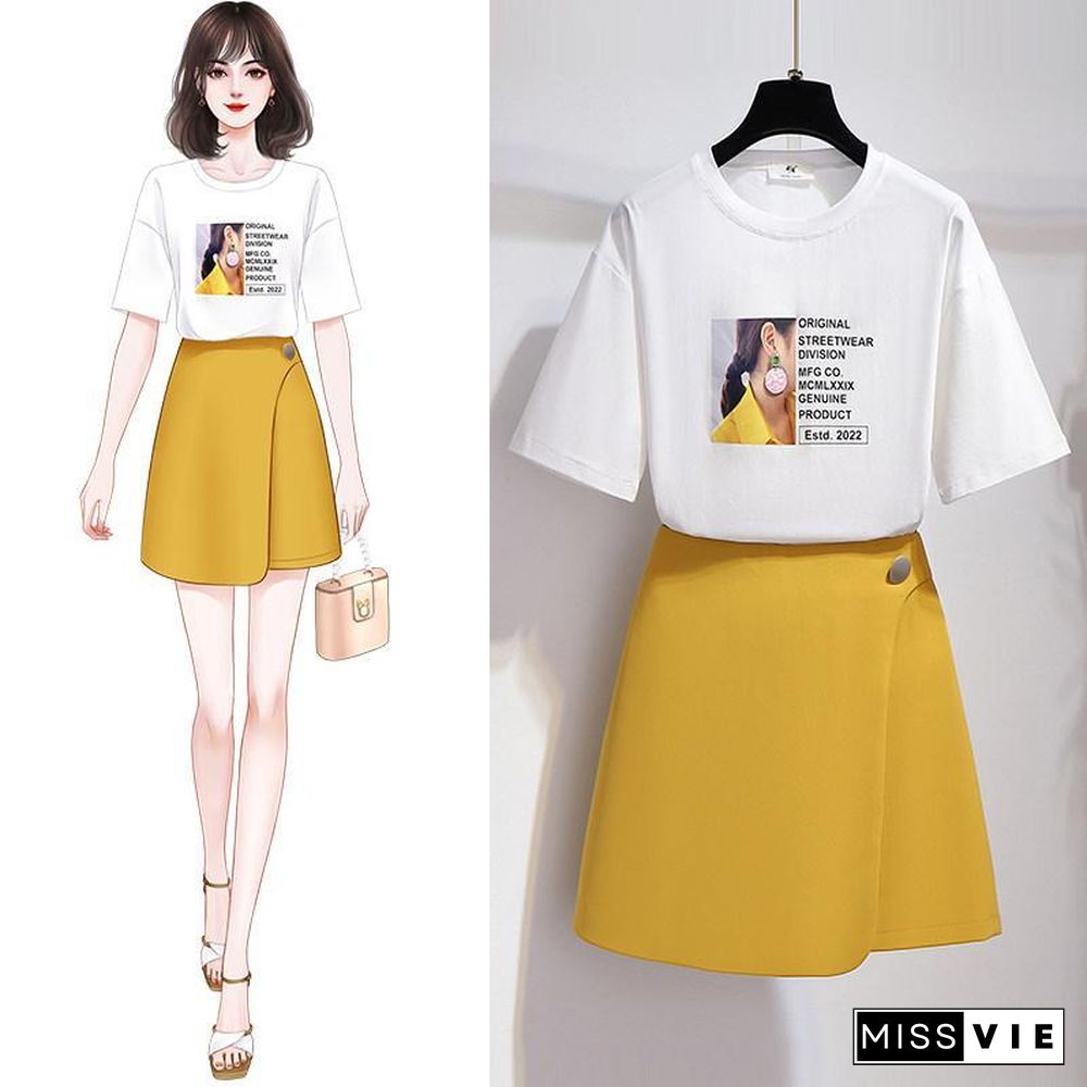 Fashion Print Tee+Button Skirt P11656