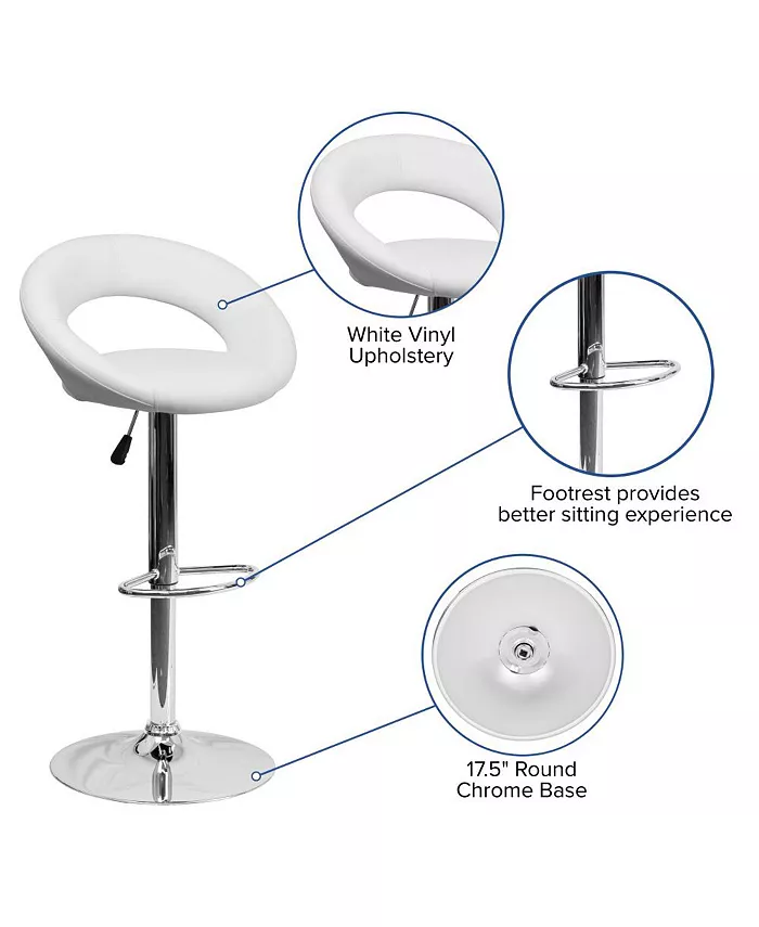 EMMA+OLIVER Rounded Orbit-Style Back Vinyl Swivel Adjustable Height Barstool