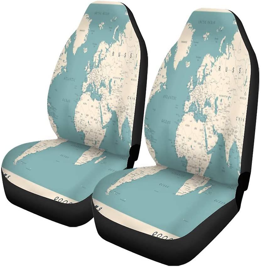 Set Of 2 Car Seat Covers Beige Europe Vintage World Map And Markers Detailed Blue Universal Auto Front Seats Protector Fits