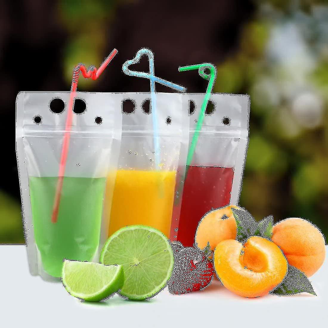 100 Pcs Drink Pouches With 100 Straw Holes Translucent Reclosable Zipper Plastic Pouches