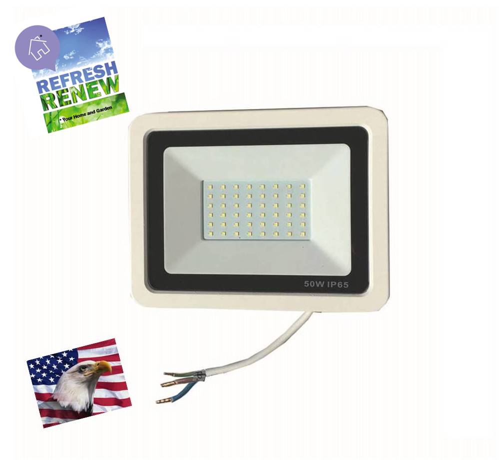 iLett 50 Watts LED Flood Light， White Shield ， UltraSlim， Instant on， 6000K， CE， RoHS， 110V