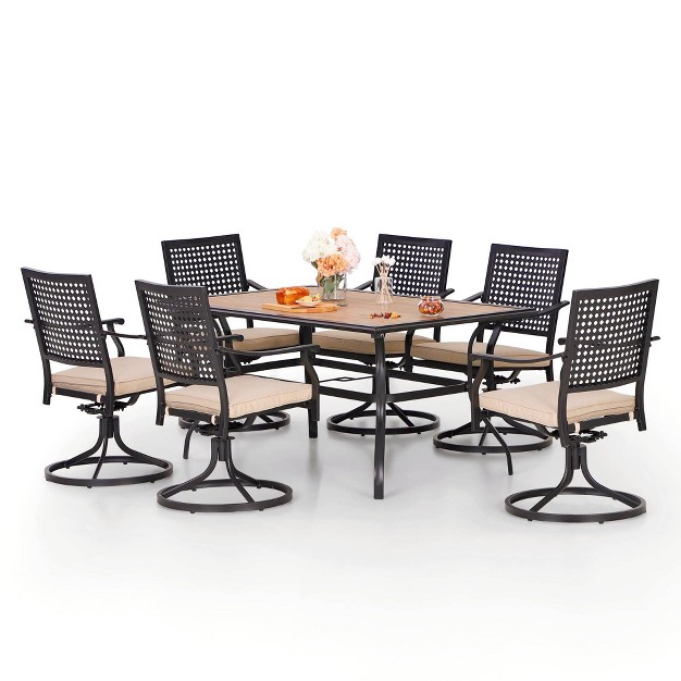 7pc Outdoor Dining Set With Swivel Chairs With Cushions amp Faux Wood Table With Umbrella Hole Captiva Designs