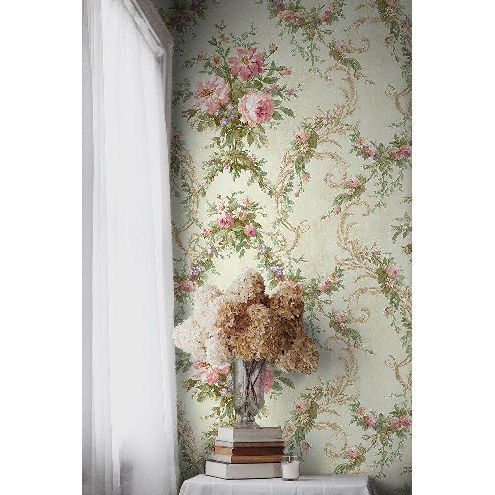 Seabrook Designs Alice Floral Damask Unpasted Wallpaper