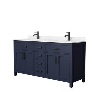 Wyndham Collection Beckett 66 in. W x 22 in. D x 35 in. H Double Sink Bathroom Vanity in Dark Blue with Carrara Cultured Marble Top WCG242466DBBCCUNSMXX