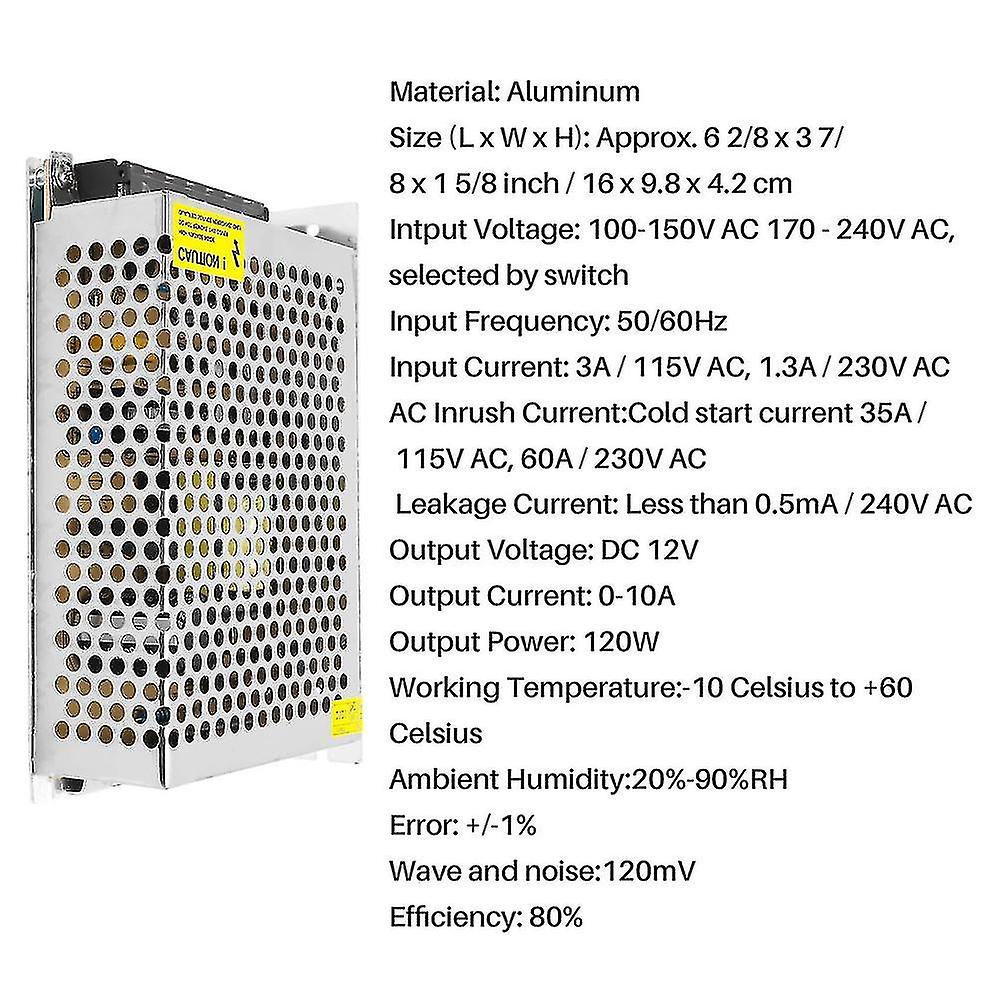 Dc 12v 10a 120w Switching Power Supply Regulated Transformer / Safety Designed Aluminum Power Trans