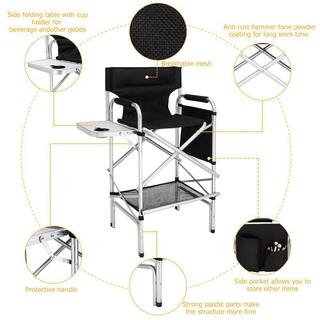 VINGLI 31 in. Tall Aluminum Frame 300 lbs. Folding Directors Chair w Side Table Storage Bag Portable Makeup Artist Bar Height HDG58000095