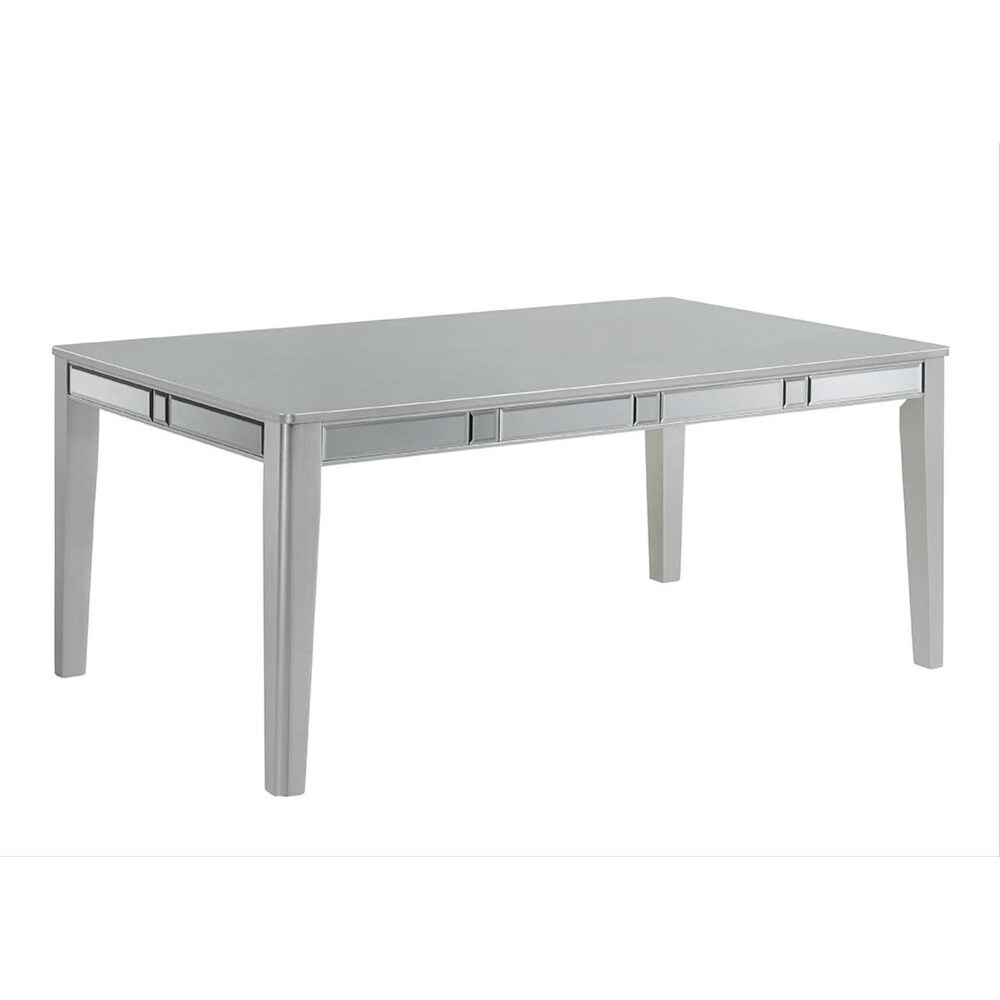 GTU Furniture Set for 6 Mirror Trim Rectangular Dining Table with Luxurious Button Chair in Grey/Silver or Champagne