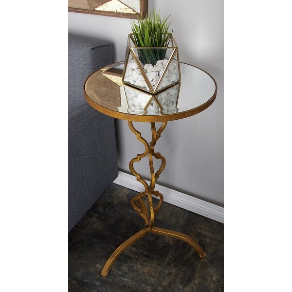 Gold Metal Quatrefoil Design Geometric with Glass Top Accent and Coffee Table Collection