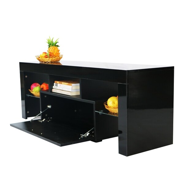 Morden High Glossy TV Stand Cabinet with 2 Glass ShelfandRGB LED for 43 to 60 in