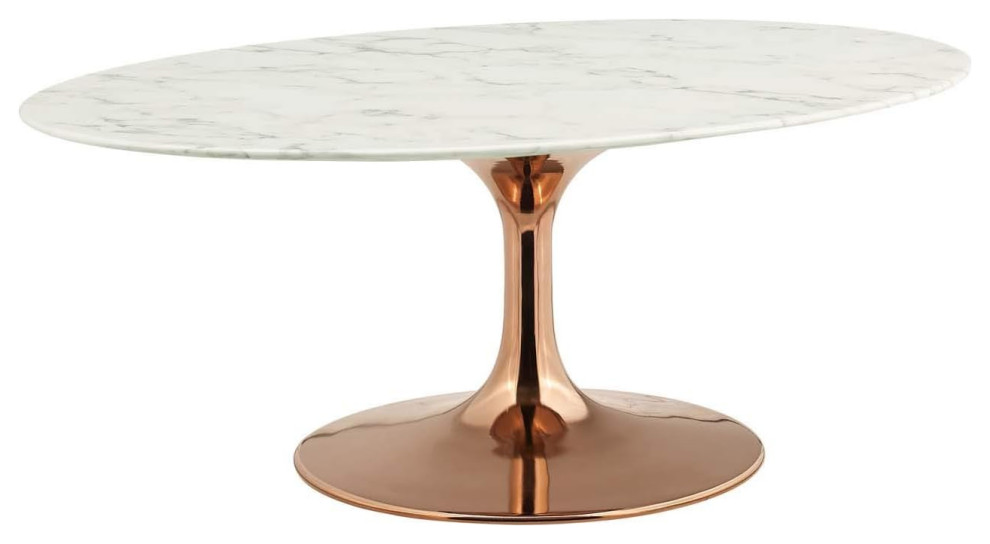 Modern Coffee Table  Minimalist Design With Pedestal Gold Base  ampFaux Marble Top   Midcentury   Coffee Tables   by Decor Love  Houzz