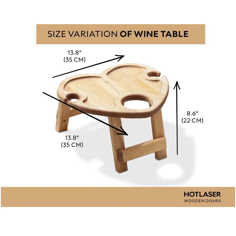 Portable Wine Table - Holds Wine Glasses and Bottles In Place - Outdoor Wine Table - Wine - Wooden Outdoor Folding Table With Glass Shelf