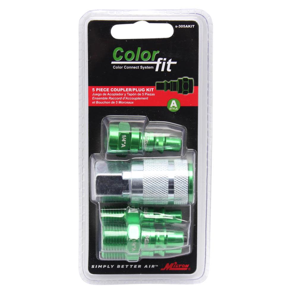 ColorFit® by Milton® S-305AKIT Coupler and Plug Kit ; (A-Style， Green) ; 1/4 NPT， (5-Piece)