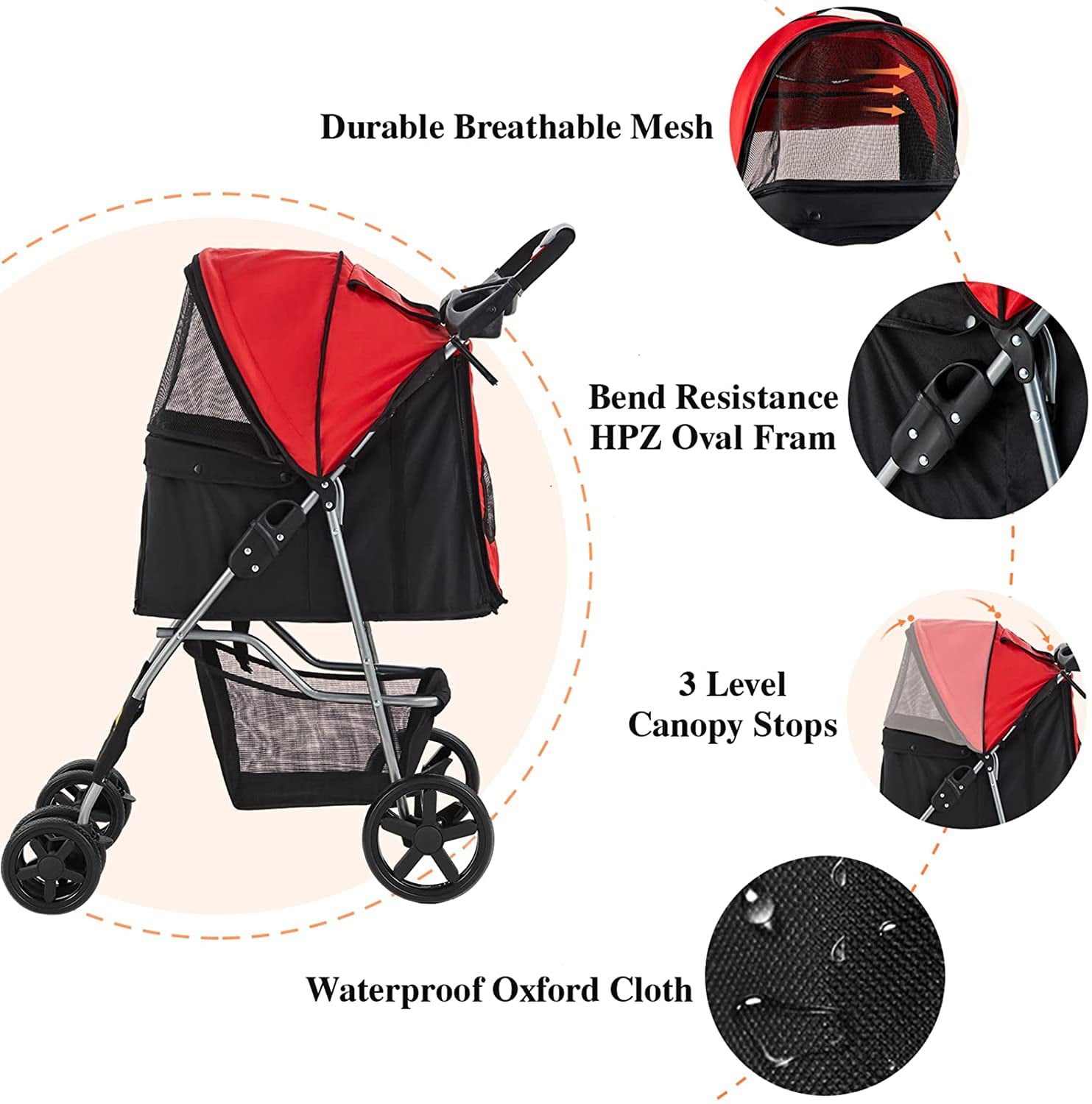 VIAGDO Cat Dog Stroller， Pet Strollers for Small Medium Dogs and Cats， 4 Wheels Dog Jogging Stroller Folding Doggy Stroller with Storage Basket