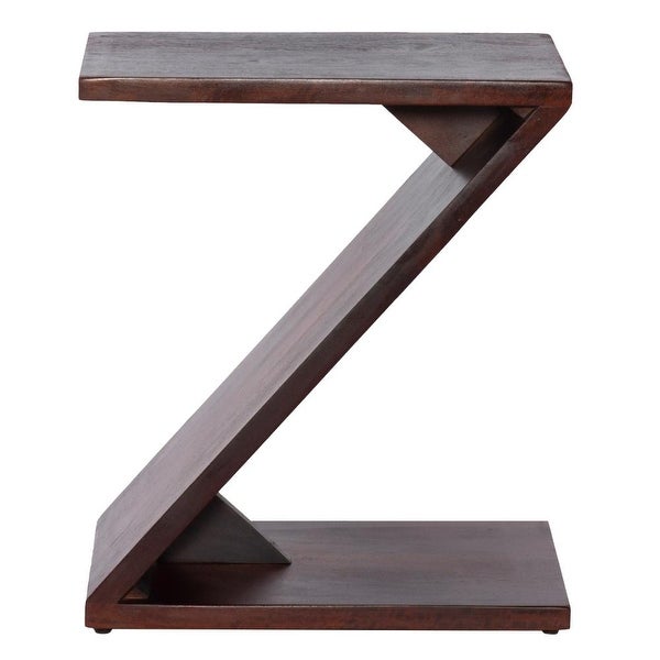 Mango Wood Side Table with Z Shaped Design， Dark Oak Brown - 21 L X 16 W X 24 H