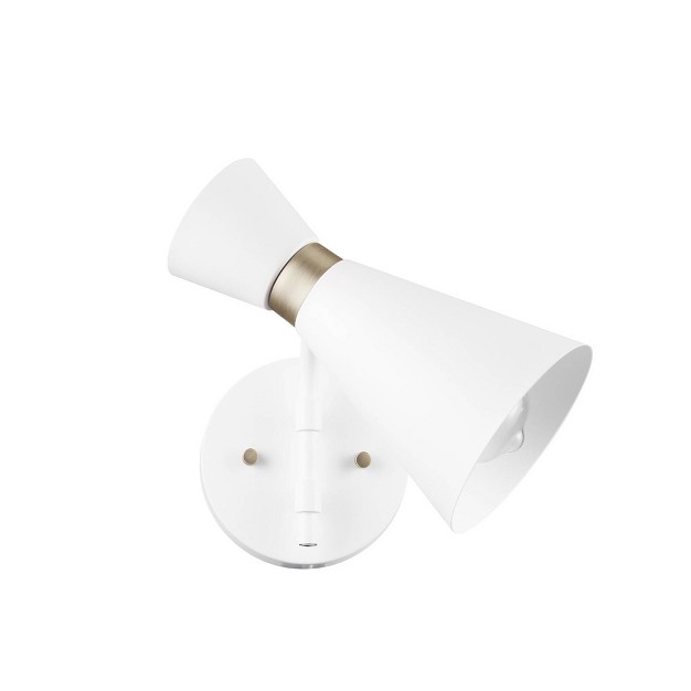 1 light White Wall Sconce With Matte Brass Accents Globe Electric