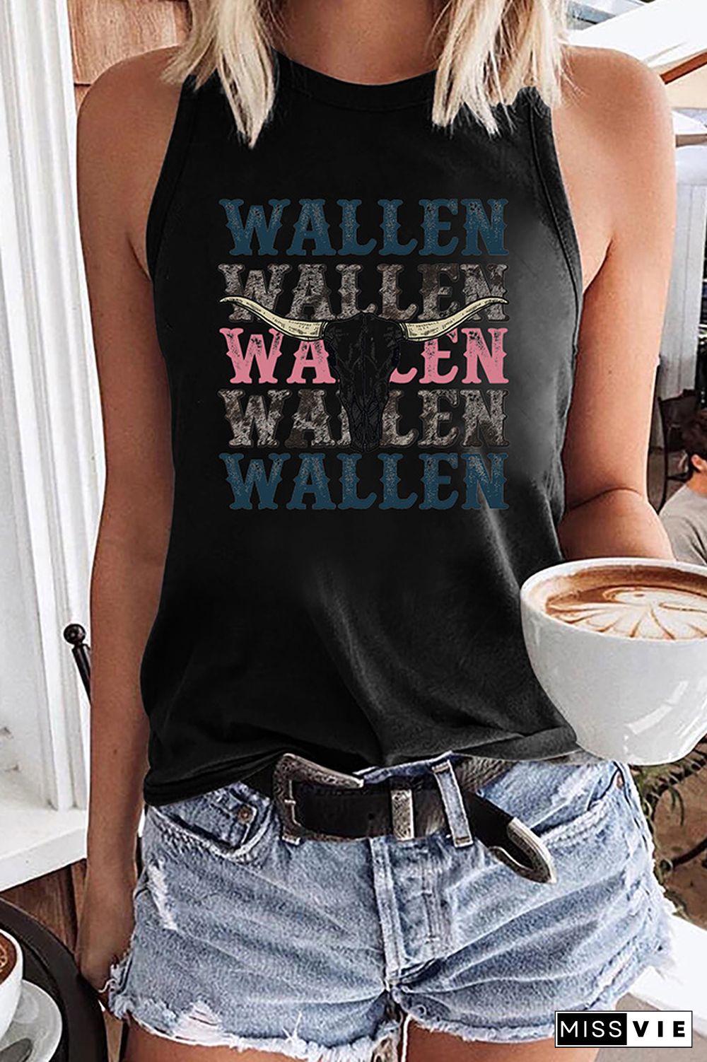 Western Style Bull Head Graphic Tank Top