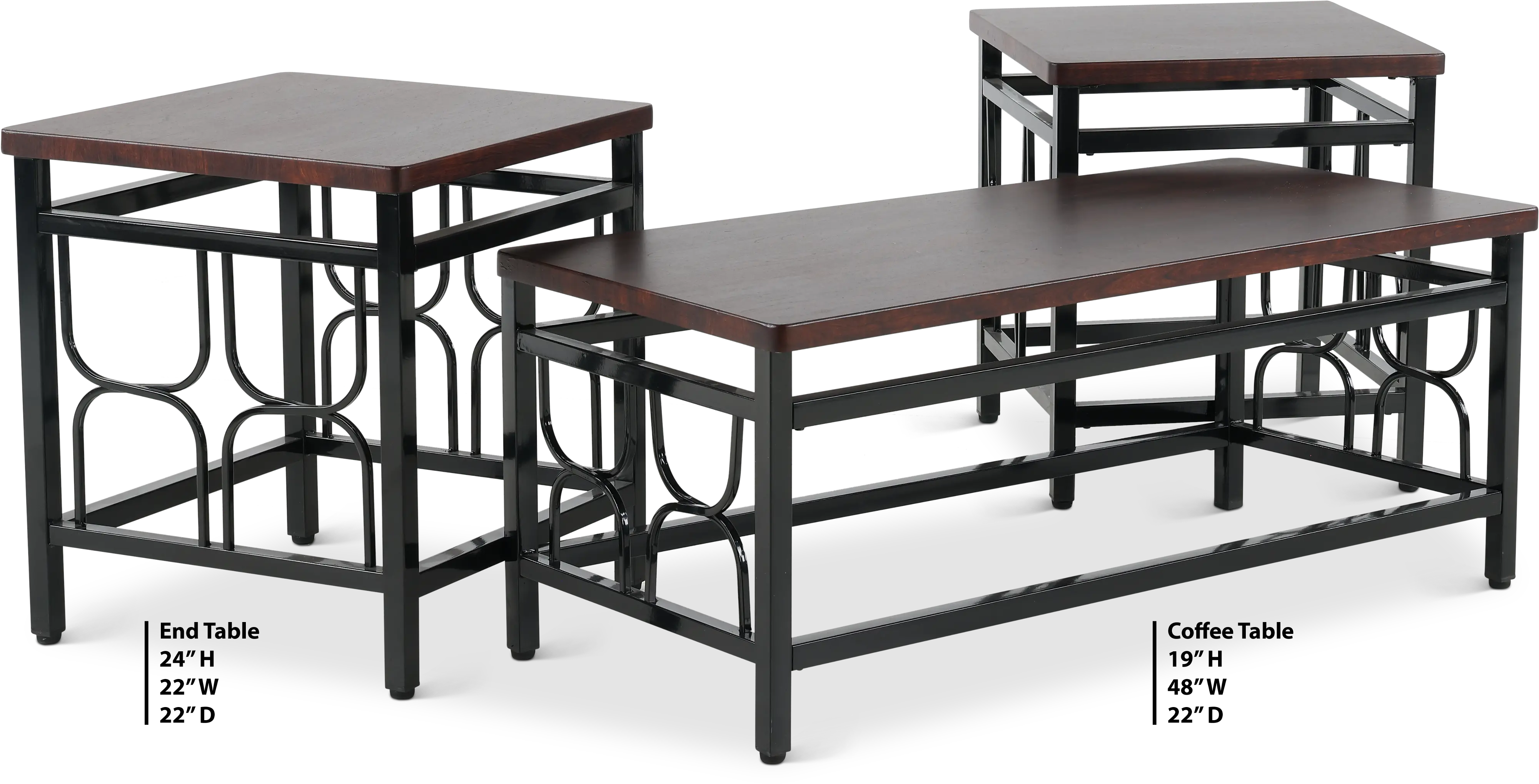 Benjamin Black Metal Table with Cherry Top， Set of 3