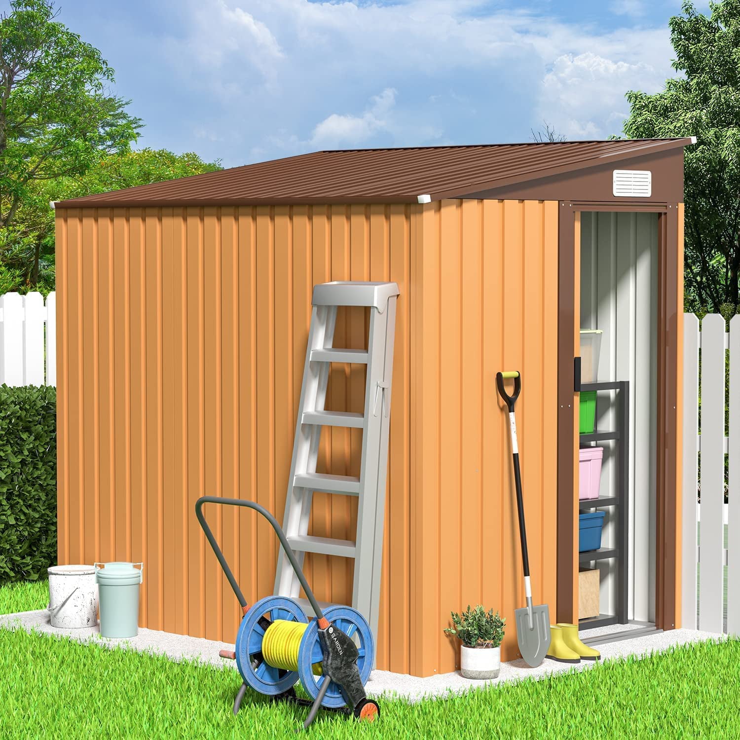 Outdoor Storage Shed, 5 x 7 FT Metal Steel Garden Shed, Small Shed Outdoor Steel Tool Storage Backyard Shed for Backyard Patio Garden Lawn (Yellow)