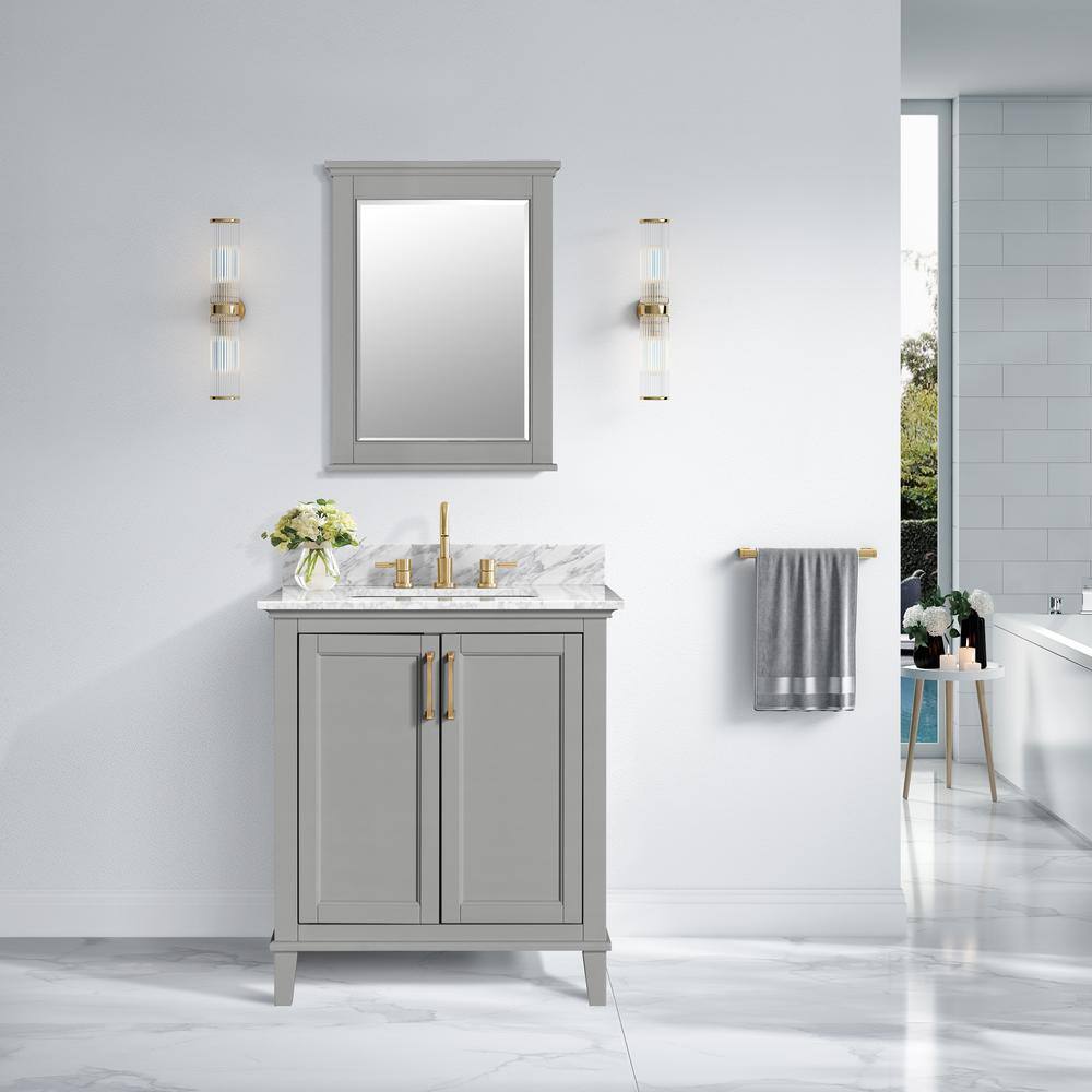 Home Decorators Collection Grayson 31 in. W x 22 in. D x 35 in. H Vanity in Storm Grey with White Marble Vanity Top 20305-VS31C-ST