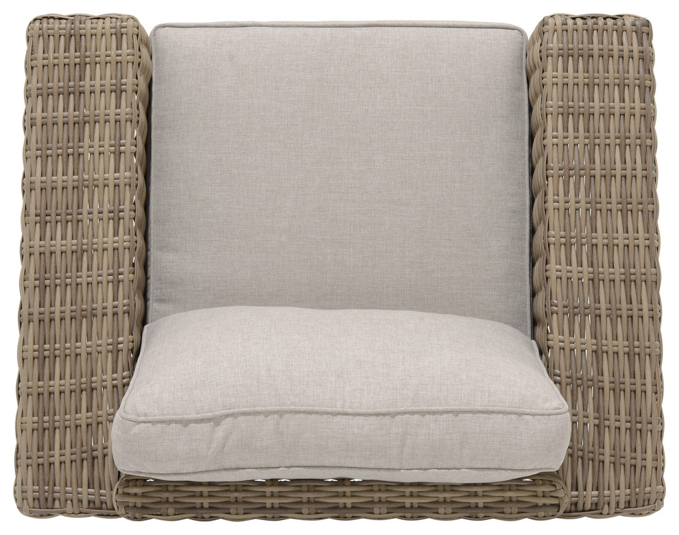 Bahamas Outdoor Wicker and Teak Wood Lounge Chair With Beige Olefin   Industrial   Coffee Table Sets   by HedgeApple  Houzz