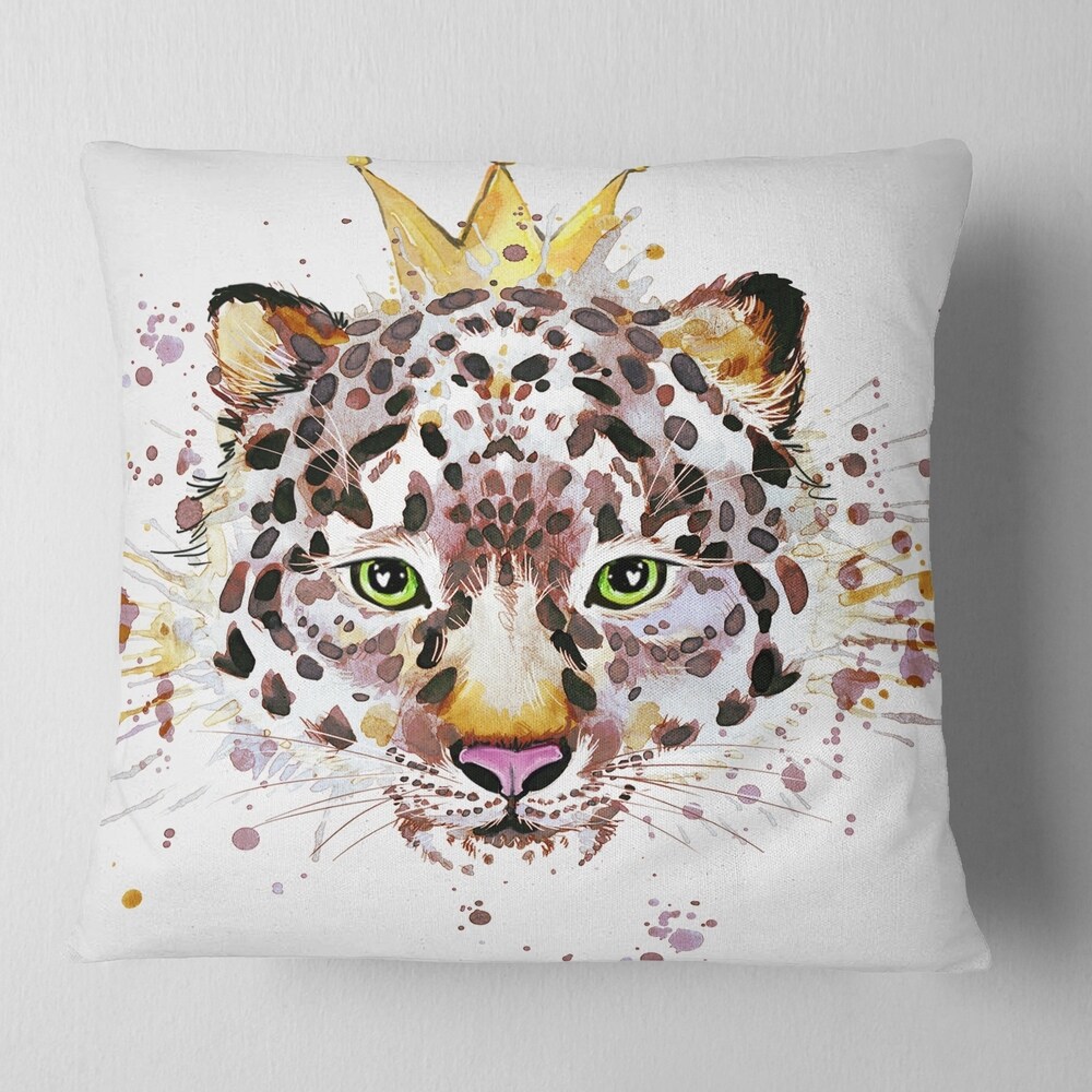 Designart 'Leopard Head with Golden Crown' Contemporary Animal Throw Pillow