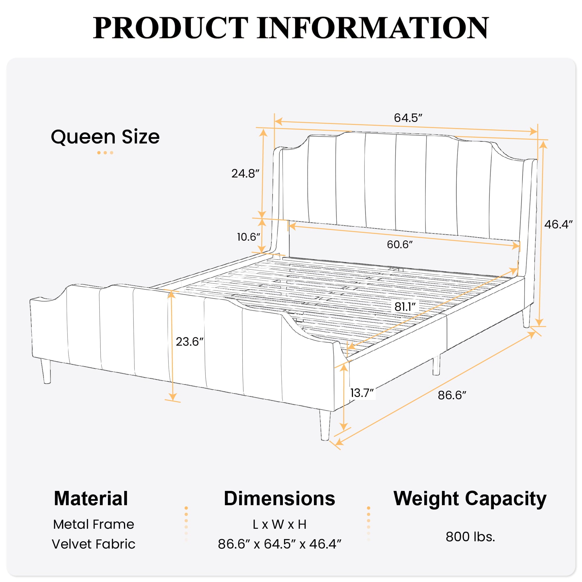 Allewie Queen Size Velvet Platform  Bed with Modern Curved Upholstered Headboard and Footboard, Green