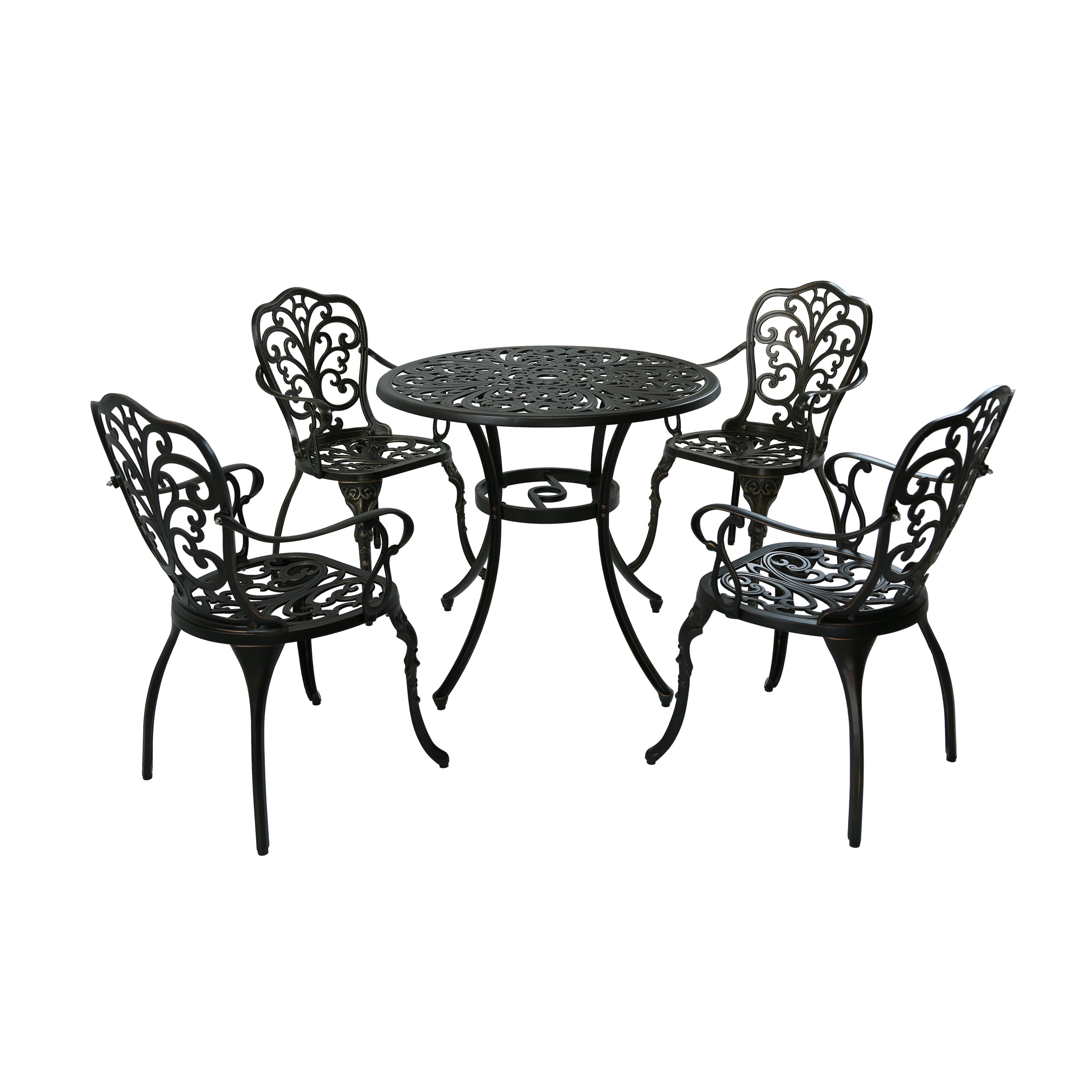 Zona Outdoor 5 Piece Cast Aluminum Dining Set, Shiny Copper