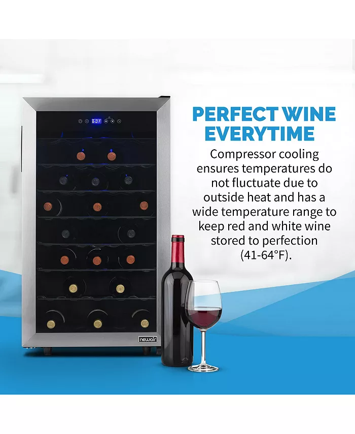 Newair Freestanding 50 Bottle Compressor Wine Fridge in Stainless Steel Adjustable Racks and Exterior Digital Thermostat