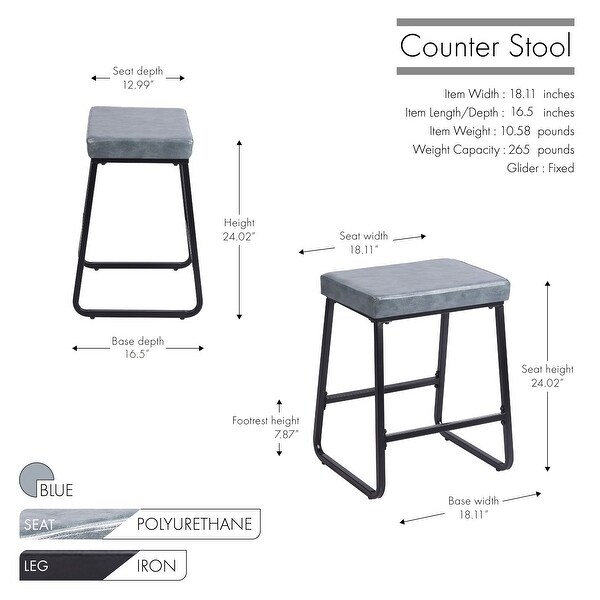 Porthos Home Setia Counter Stools Set of 2， PU Leather， Iron Legs