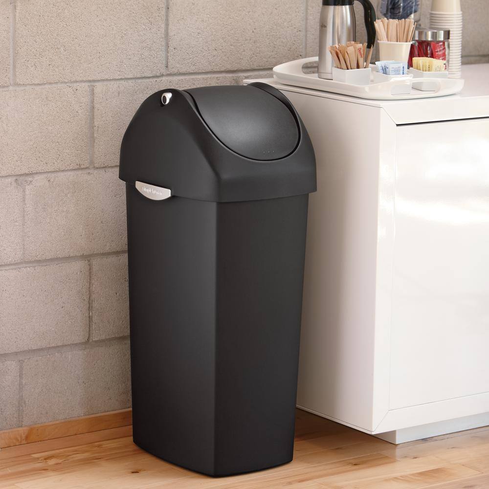 simplehuman 60-Liter Black Plastic Swing Lid Trash Can CW1333