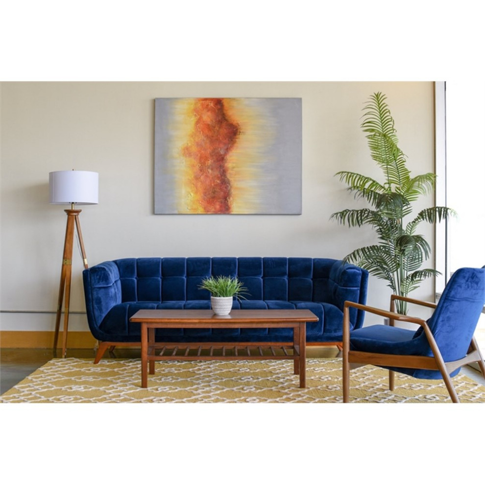 Pemberly Row Mid Century Velvet Tufted Living Room Sofa in Navy Blue   Midcentury   Sofas   by Homesquare  Houzz