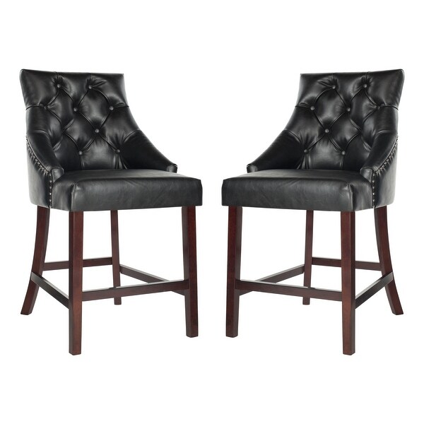 SAFAVIEH 26- Inch Eleni Black/ Espresso Tufted Counter Stool (Set of 2) - 22.5