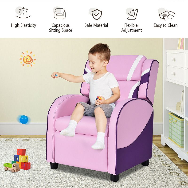 Kids Leather Recliner Chair with Side Pockets