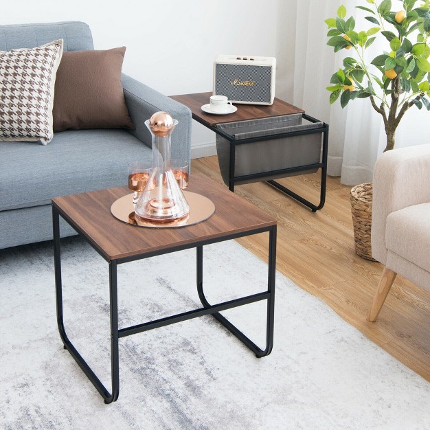 Costway Nesting Coffee Table Set Of 2 Industrial Stackable Side Table W Magazine Holder