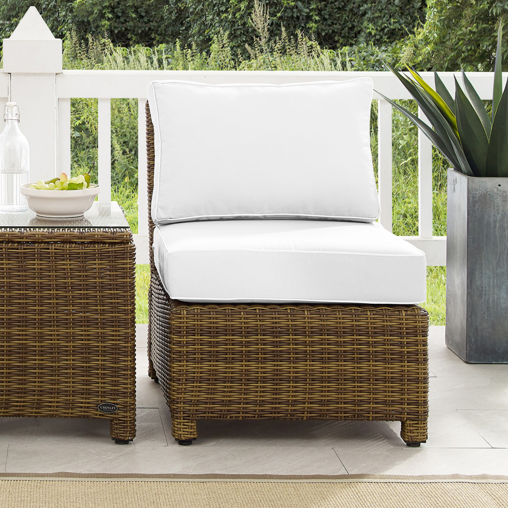 Bradenton Outdoor Wicker Sectional Center Chair Navy Cushions   Tropical   Outdoor Lounge Chairs   by Crosley  Houzz