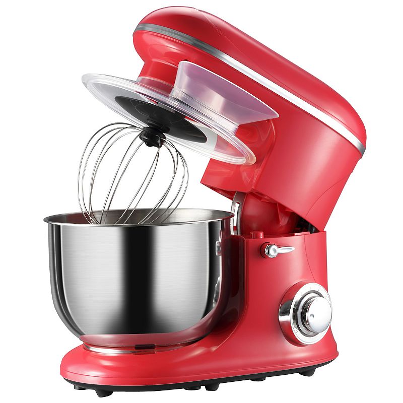 HOMCOM Stand Mixer with 6+1P Speed 600W Tilt Head Kitchen Electric Mixer with 6 Qt Stainless Steel Mixing Bowl Beater Dough Hook and Splash Guard for Baking Bread Cakes and Cookies Red