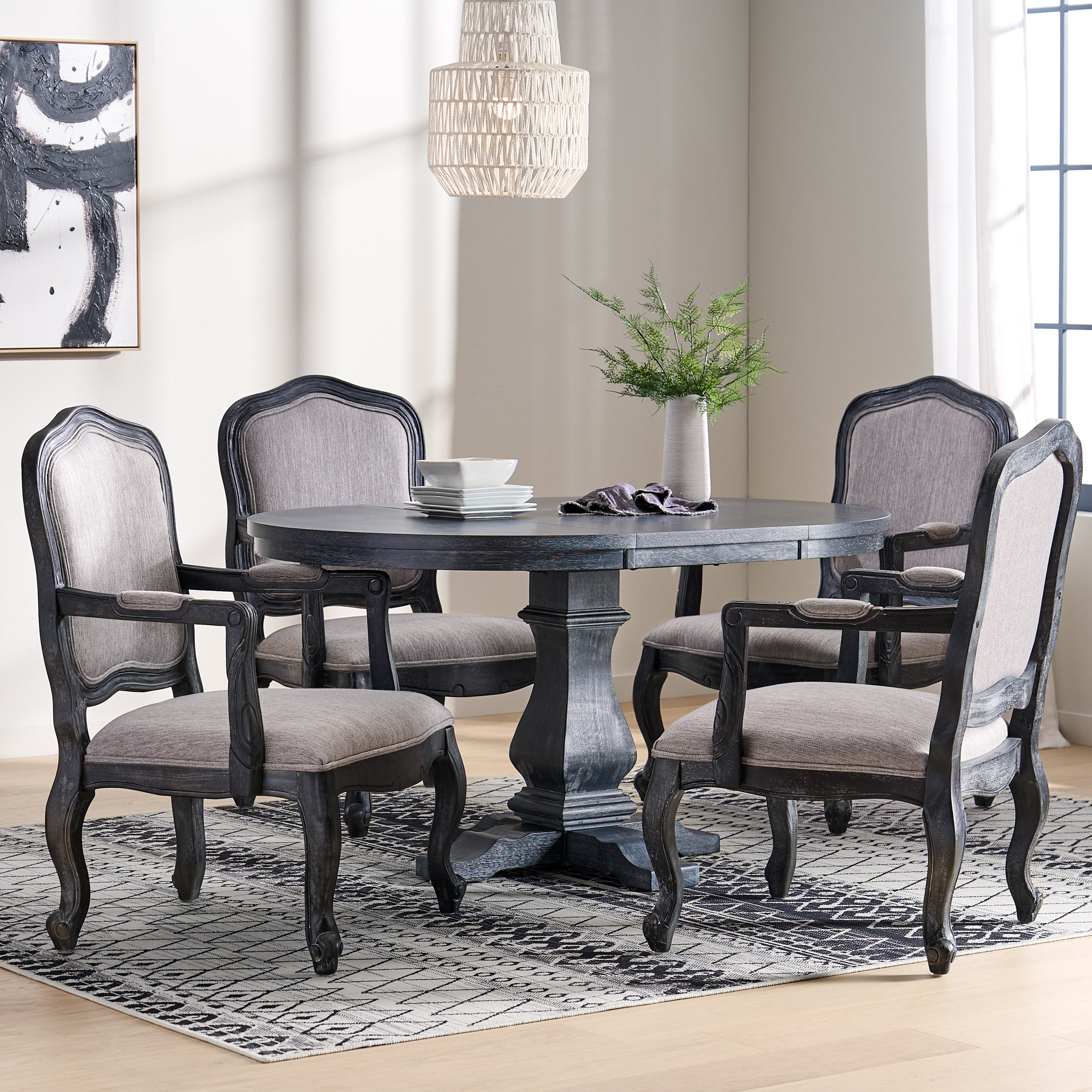 Maria French Country Wood 5-Piece Expandable Oval Dining Set