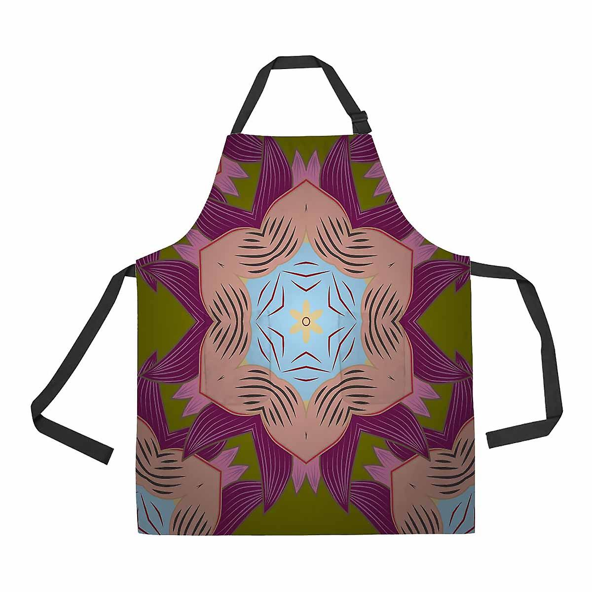 Pink Purple Green Colors Emblem Monogram Frame Unisex Adjustable Bib Apron With Pockets For Commercial Restaurant And Home Kitchen Use