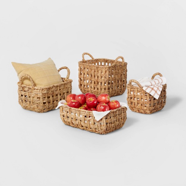 Rectangular Twisted Open Checkered Weave Basket