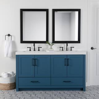 Home Decorators Collection Radien 60.5 in. W x 18.75 in. D x 34.14 in. H Bath Vanity in Admiral Blue with White Cultured Marble Top RN60P2-AE