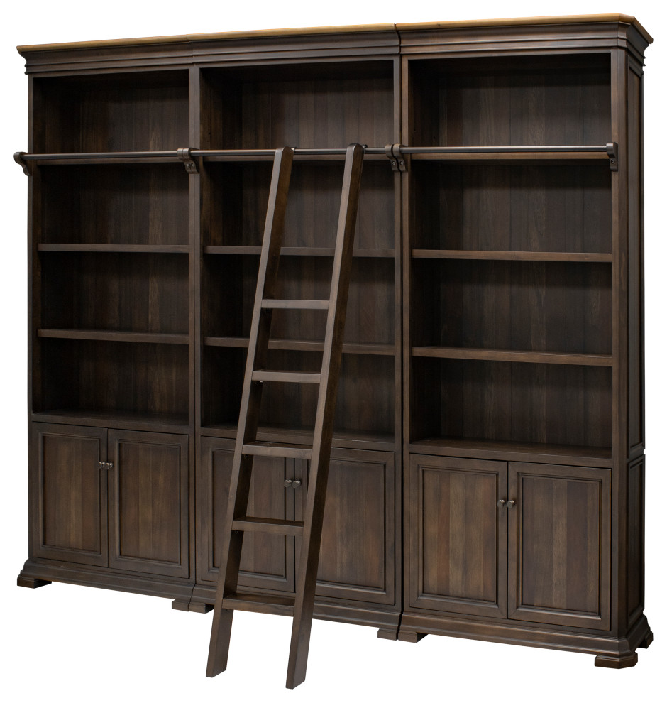 Executive Bookcase Wall With Wood Ladder  Fully Assembled  Brown   Traditional   Bookcases   by Martin Furniture  Houzz